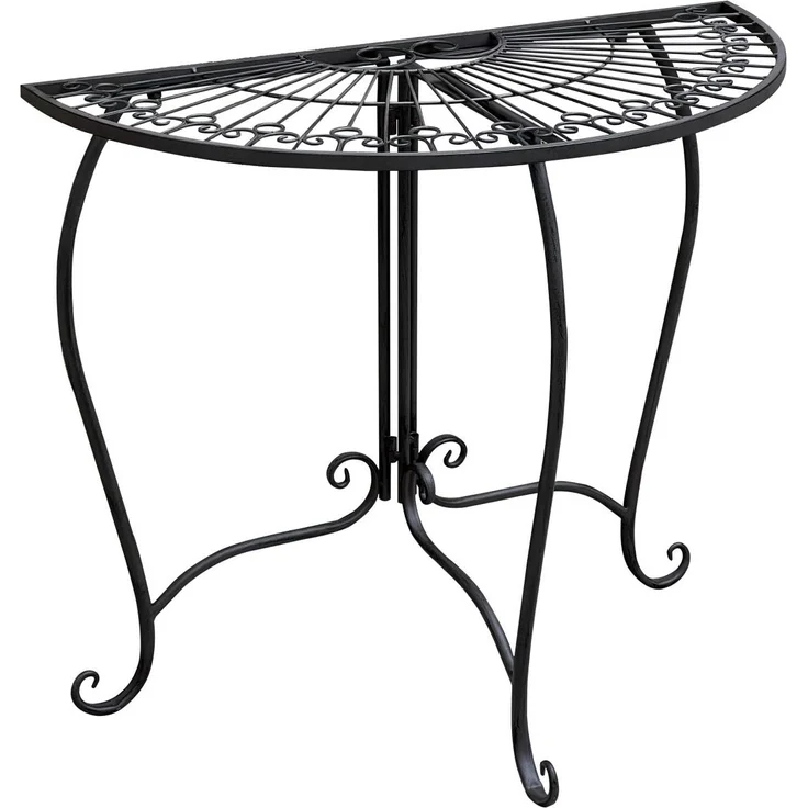Beistelltisch Metalltisch Garten Vintage Style halbrund klappbar schwarz-kaffeebraun – Bild 1