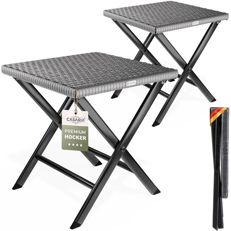 Casaria® Polyrattan 2er Set Klapphocker 75kg Belastbarkeit 44 x 40 x 44 cm Klappbar Tragbar Wetterfest Garten Terrasse Balkon Camping Hocker Anthrazit