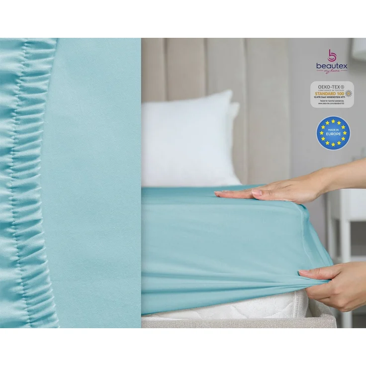 Beautex Spannbettlaken, Gummizug: rundum, (1 Stück), gekämmte Baumwolle Premium Jersey, 160g/m², Hellblau, Standard - 90x200x30 cm – Bild 2