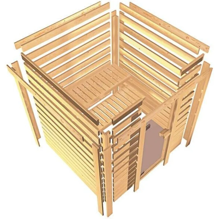 Karibu Sauna Selena mit Dachkranz + 9kW Saunaofen mit ext. Steuerung Easy – Bild 6
