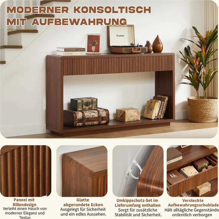 DESVIAE Sideboard Nussbaum aus Spanplatte/MDF – 150x85x35 cm – 2 Schubladen, offenes Ablagefach – Bild 5