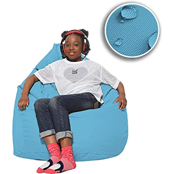 HomeIdeal - Sitzsack XXL Bodenkissen für Erwachsene & Kinder - Geeignet für Gaming oder Entspannen - Indoor wie Outdoor da er Wasserfest ist - mit EPS Perlen, Farbe:Hellblau, Größe:XXL – Bild 9