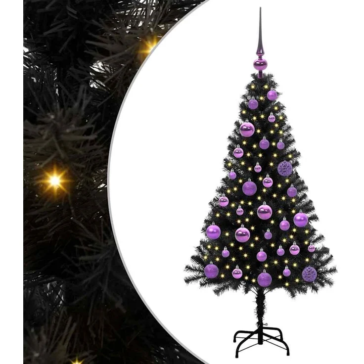 vidaXL Weihnachtsbaum mit LED-Beleuchtung Schwarz 120 cm PVC und Stahl 3396462 – Bild 2