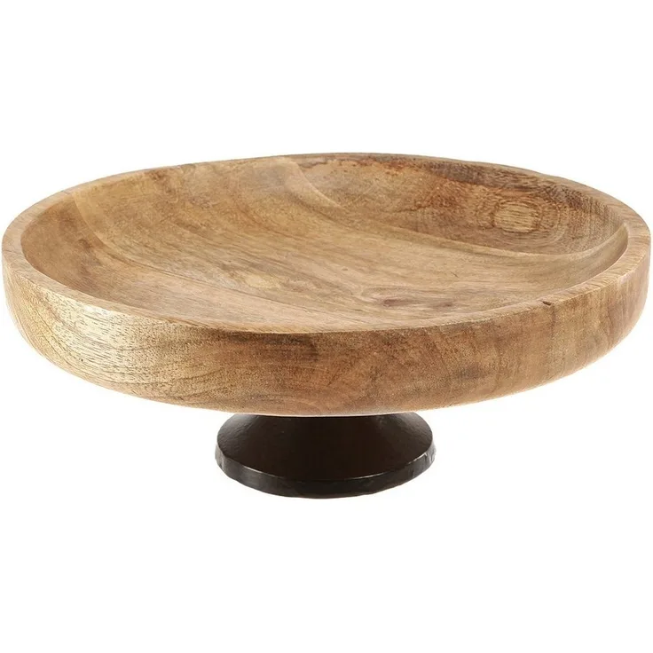 Viana Dekokorb Holz Dekoschale mit Fuß Ø25cm Natur Schwarz modern