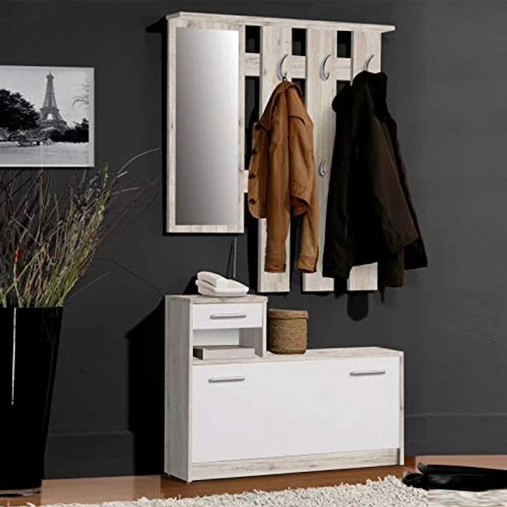 FORTE Foxi Kompaktgarderobe inklusive Spiegel, Holzwerkstoff, Sandeiche Dekor, 97. 5 x 25 x 180 cm – Bild 3