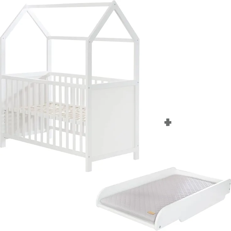 roba Hausbett 60 x 120 cm + Wickelplatte mit Auflage 'roba Style' grau - Weiß