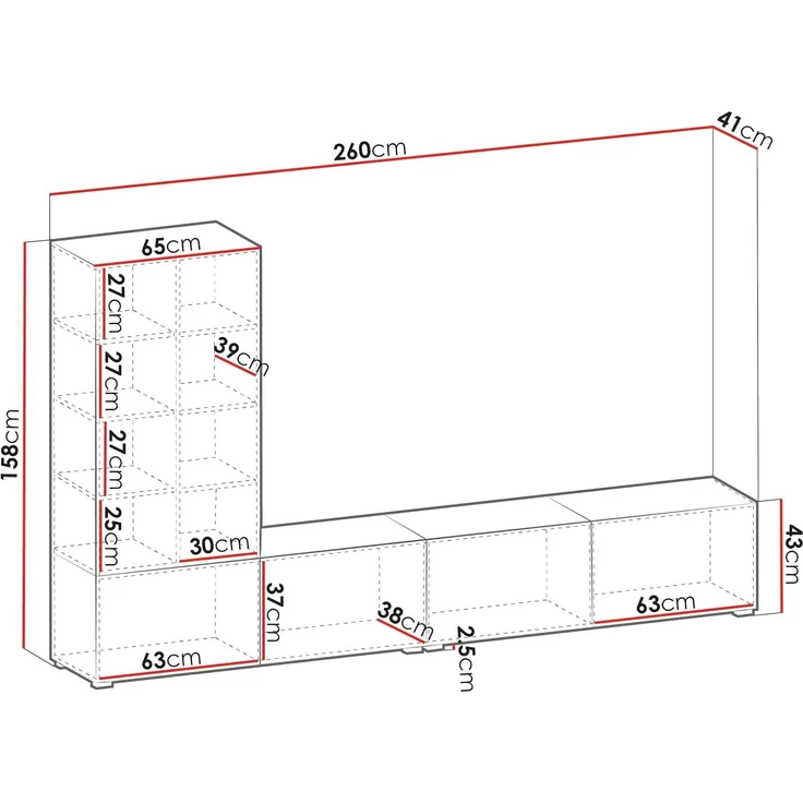 Wohnwand Tiwori (Farbe: Nuss Warmia + Marmor Schwarz) – Bild 7