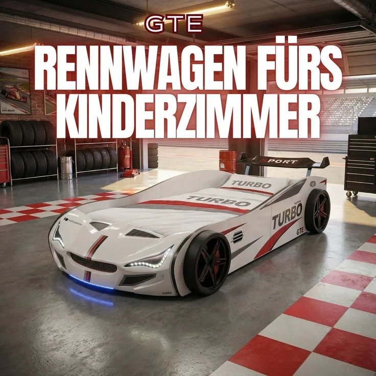 Autobett GTE Kinderbett im Rennwagen-Design mit Lattenrost Farbe Weiß – Bild 6