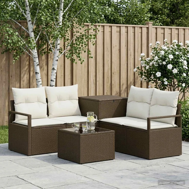 vidaXL Sofa Set 6 stk. Braun und Creme Weiß Polyrattan und Stahl 3447240 – Bild 1