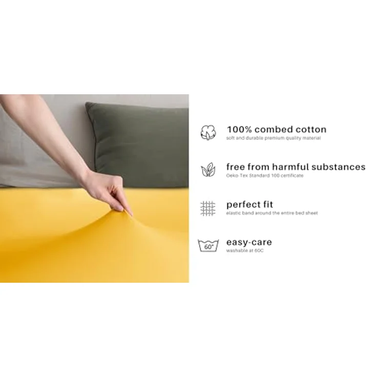 DecoKing Spannbettlaken 120x200 140x200 cm 100% gekämmte Baumwolle Gelb Spannbetttücher Jersey Boxspringbett Amber 120x200 140x200 – Bild 6
