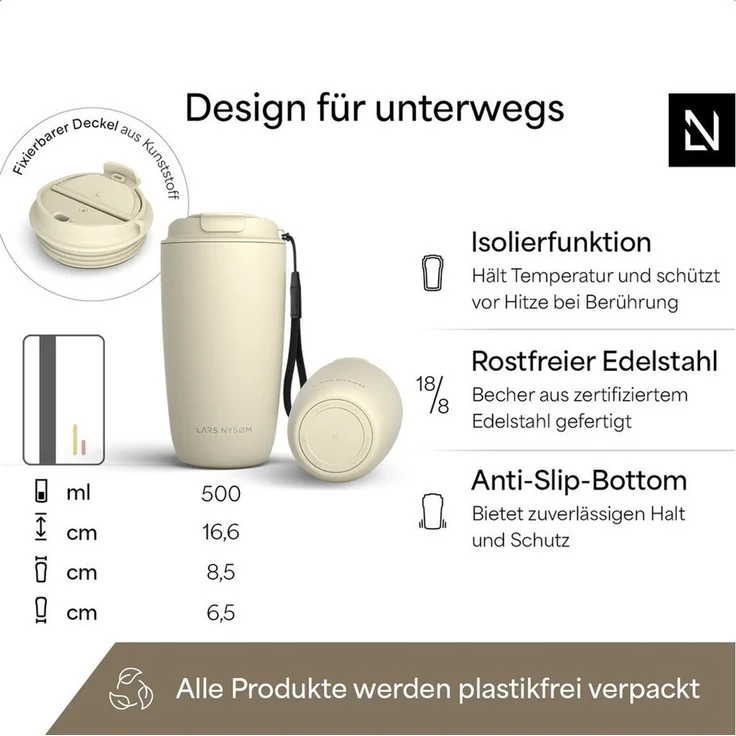 LARS NYSØM Thermobecher Nøgen, 1-tlg, Thermobecher mit Vakuum Isolierung: 4h heiß / 8h kühl – Bild 4