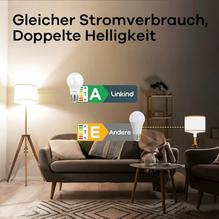 Linkind 7.2W LED E27 100W, A-Klasse Lampe A60 7,2W ersetzt 100W, 1521 lm Extra hell, 4000K Neutralweiß, 50,000 Std. Leuchtdauer, Energiesparlampe E27 Glühbirne Matt, 6 Stück – Bild 8