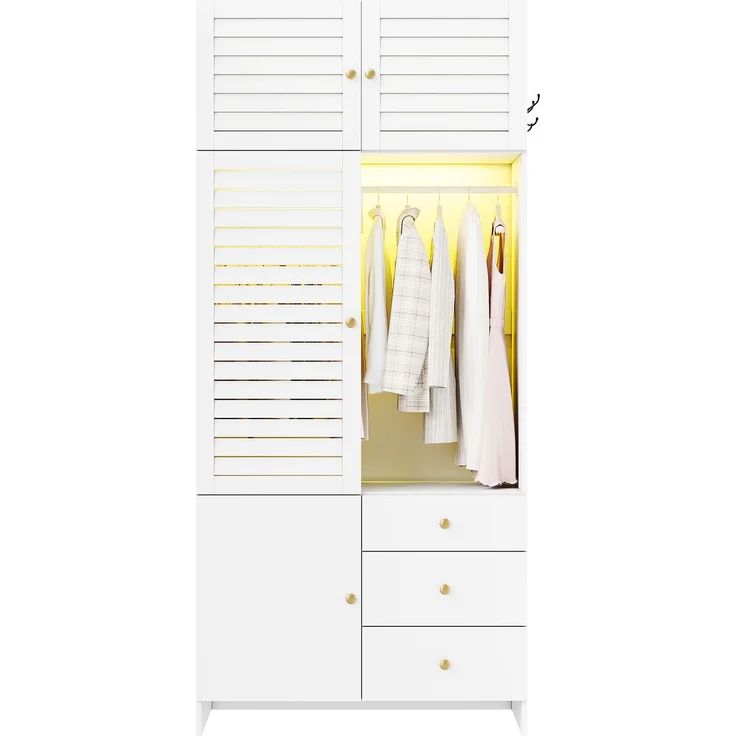 Drehtürenschrank 90 x 50 x 200 cm aus Spanplatte in Weiß mit LED-Kleiderstange – Bild 4