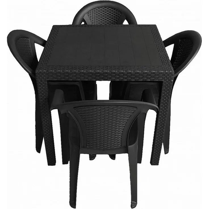 Progarden Garten-Essgruppe Gartenmöbel Sitzgruppe Balkonmöbel Terrasse, (Set, 5-tlg, Tisch + 4 Stapelstühle), 5 tlg, Gartentisch, Stapelstuhl, Bistrotisch, Kunststoff, 4 Sitzer