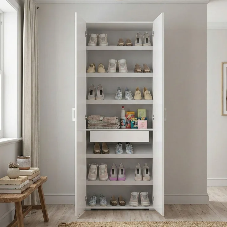 Dmora - Mehrzweckschrank mit 2 Türen Ginestra, linearer Schrank mit 2 Flügeltüren, Kleiderschrank mit 6 Regalen, modernes Schuhregal, 100 % Made in Italy, 72 x 37 x 195 cm, Weiß