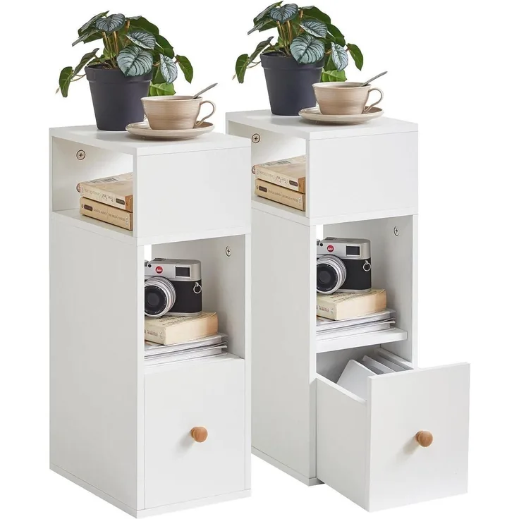 Nachttisch 2er Set Schmal Beistelltisch mit Schublade offen