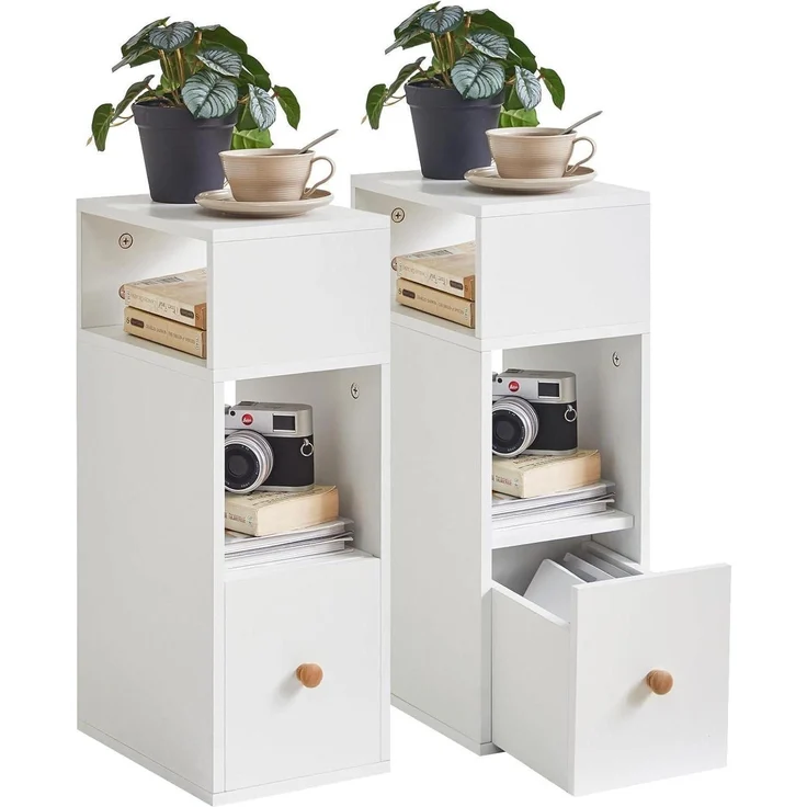 Nachttisch 2er Set Schmal Beistelltisch mit Schublade offen