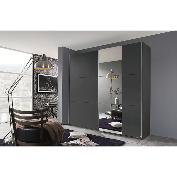 rauch 'KRONACH' Kleiderschrank, Schwebetürenschrank, 2-türig, 1 Spiegeltüre, Graumetallic, 218 x 210 x 59 cm