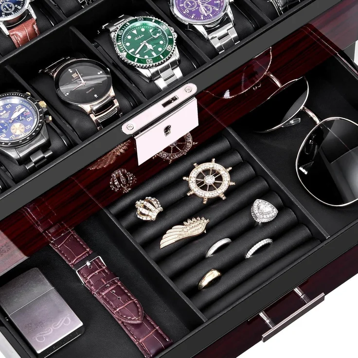Uhrenbox Herren Watch Box Uhrengehäuse Glasdeckel 2-Tier Organizer UJWB001Y – Bild 6
