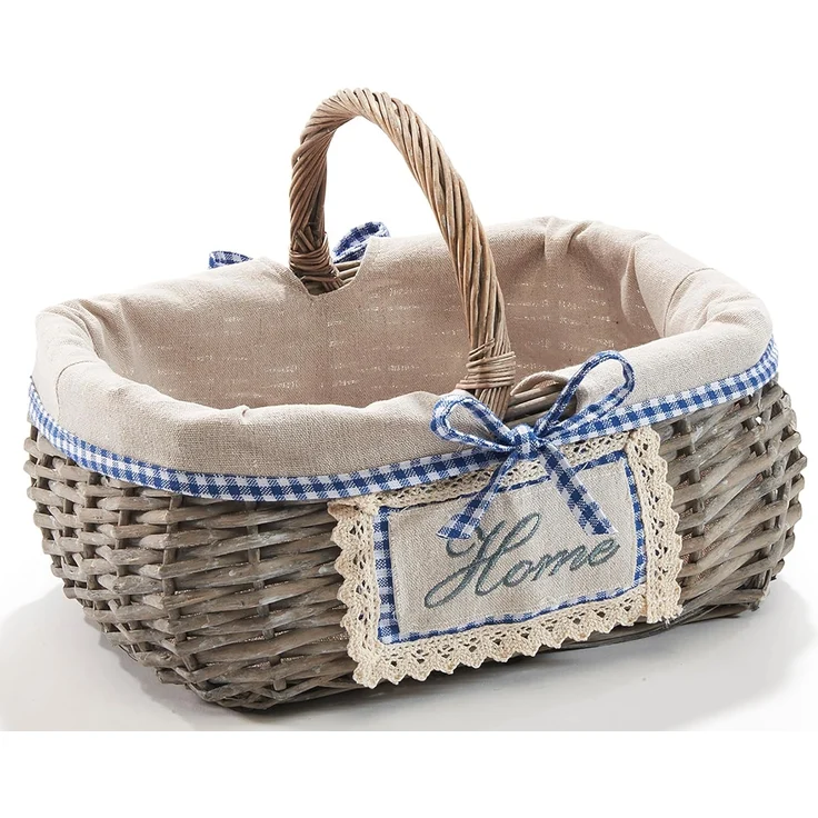 Kobolo Dekokorb Korb eckig Weide grey-washed mit Textil – Bild 1