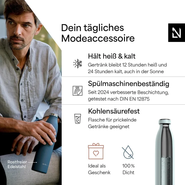 LARS NYSØM 'Ren' Thermoflasche, Misty Blue, 750 ml – Bild 2