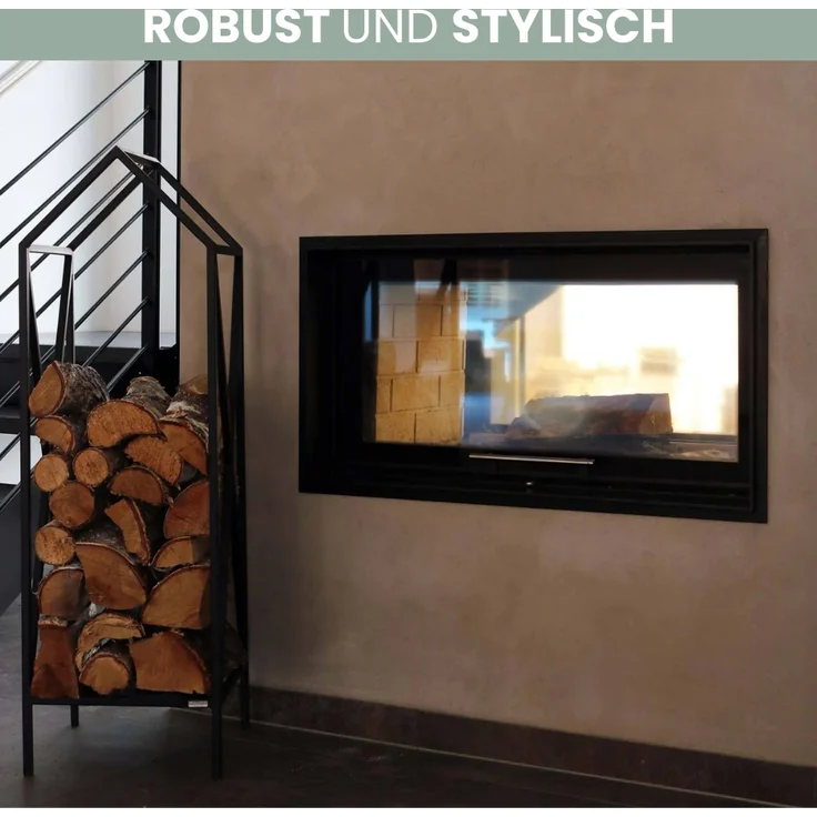 DELUKE® Kaminholzregal innen Metall DUSI | Dachdesign, Schwarz | Feuerholzregal Kaminholzhalter Holzständer Holzhalter innen Holzlager – Bild 3