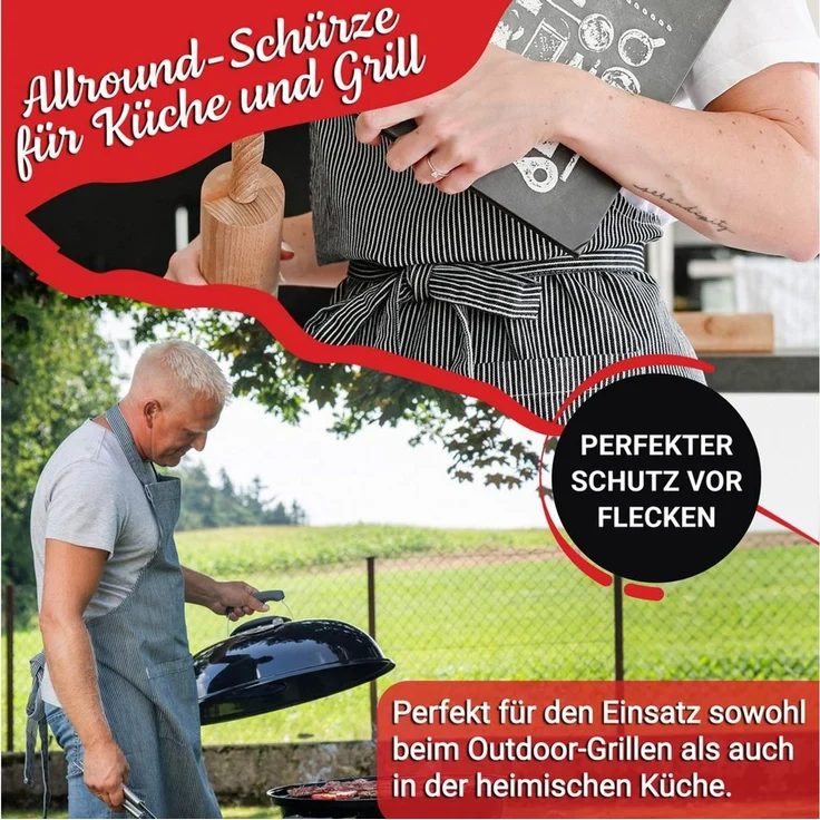 ZOLLNER Kochschürze, 75 x 100 cm, 100% Baumwolle, verstellbaren Nackenband – Bild 4