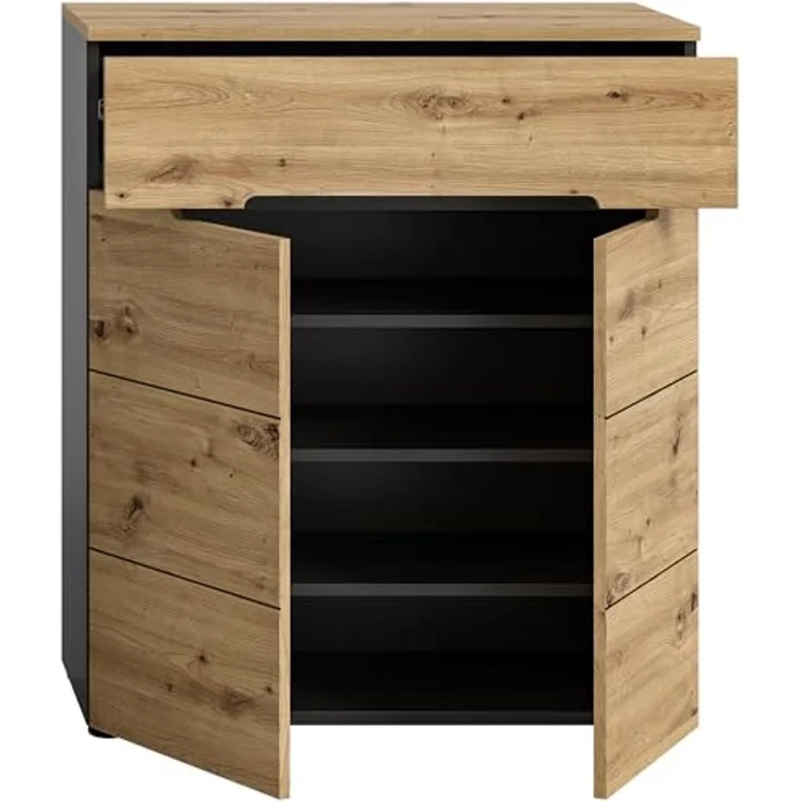 Lomadox Schuhkommode CORTONA-158, Schuhschrank Garderobenschrank Flurschrank modern in grau und Eiche – Bild 4