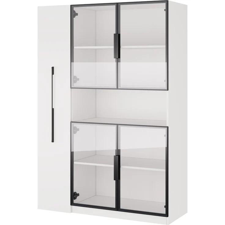ZUBALIYA Glasvitrine110×35×160cm, weiß mit LED-Beleuchtung – mit ausziehbaren Regalen, vertikaler Vitrine mit Schubladen und vielseitigen Aufbewahrungsmöglichkeiten für Wohnzimmer, Küchen und Arbeitszimmer. – Bild 9