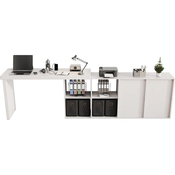 Schreibtisch aus MDF, 360° drehbar mit Stauraum, 120x48x78 cm, Weiß – Bild 3