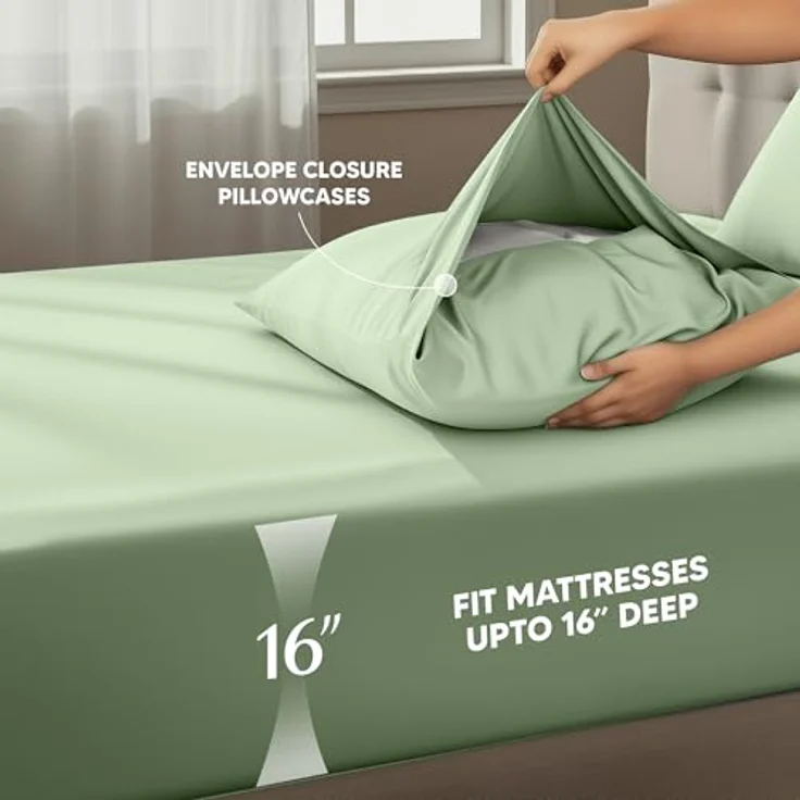 Utopia Bedding Bettwäsche-Set für King-Size-Bett, 4-teilig, gebürstete Mikrofaser, schrumpft und lichtbeständig, pflegeleicht (King-Size-Bett, Salbei) – Bild 5