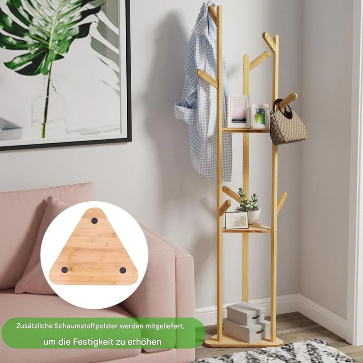 UNHO Kleiderständer Garderobenständer in Baumform Standgarderobe Bambus Beige 40 x 40 x 170 cm – Bild 5