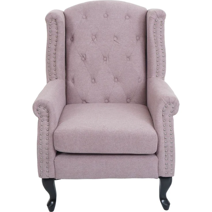 Sessel Chesterfield, Relaxsessel Clubsessel Ohrensessel, wasserabweisend Stoff/Textil ~ hellrosa mit Ottomane – Bild 6
