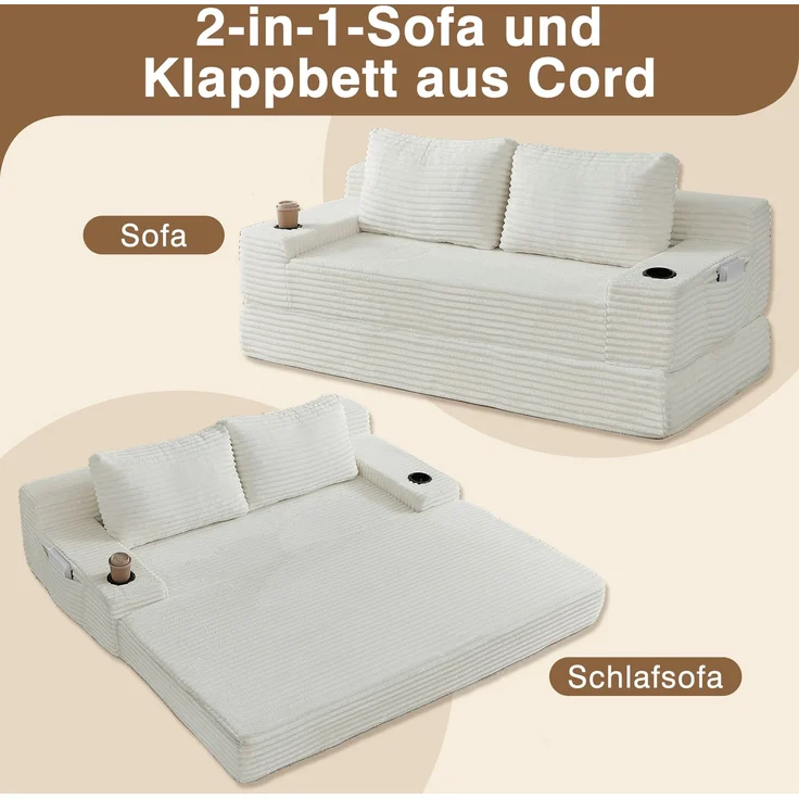 ZUBALIYA Sofa mit LED - Beleuchtung, mit Stauraum, mit Cordbezug, mit breiten Armlehnen, ohne aufwendige Montage – Bild 22