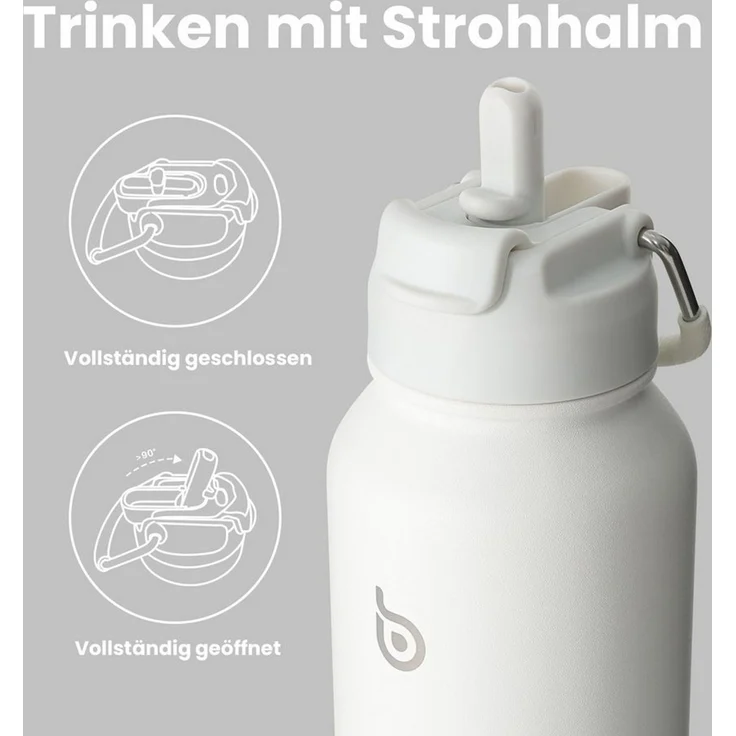 BOTTLE BOTTLE Trinkflasche Sport-Trinkflasche, Edelstahl, isoliert, mit Strohhalm und Pillenhalter, 1L – Bild 2
