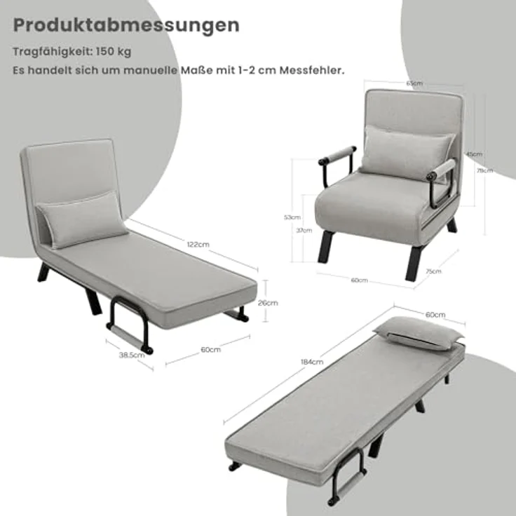 Woltu Schlafsofa, 1 Teile, Schlafsessel 3 in 1, mit Bettfunktion, Sofabett Gästebett – Bild 3