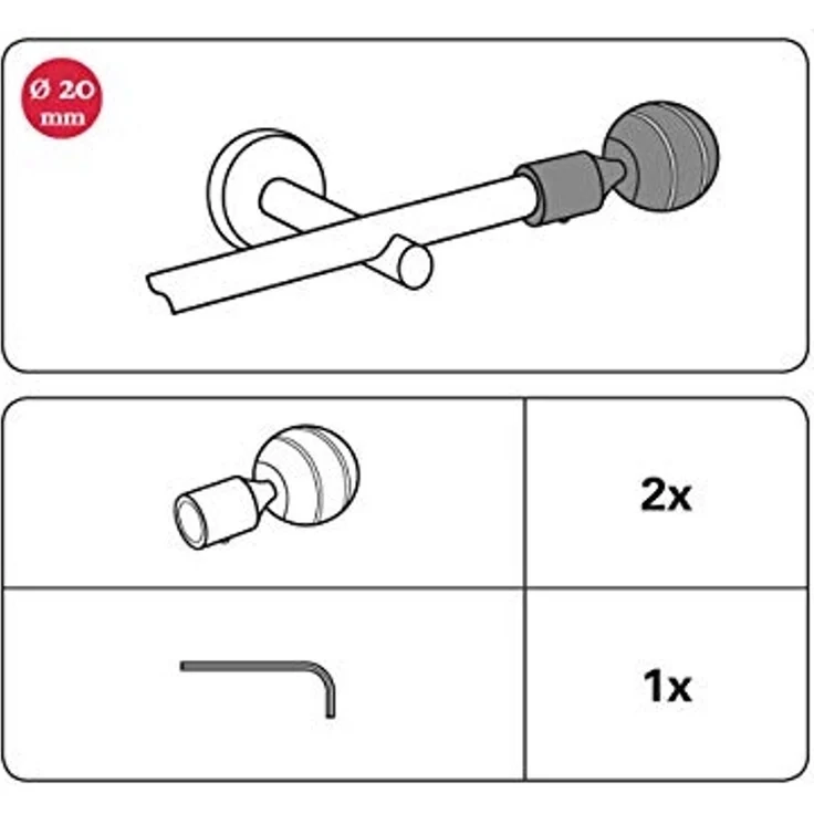 Gardinia Endstück für Gardinenstange Chicago Kugel für Ø 20 mm schwarz-matt – Bild 2