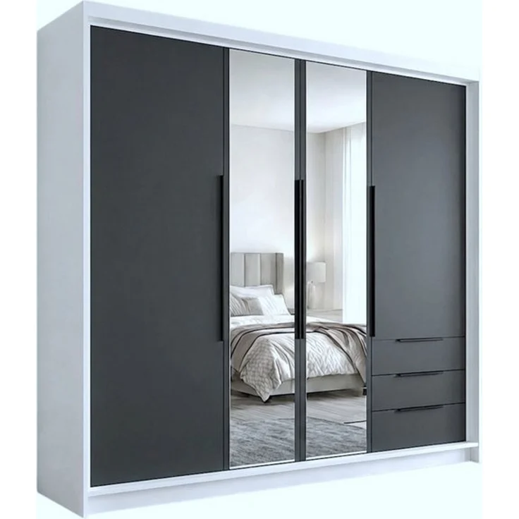 A&J MöbelLand GmbH Drehtürenschrank VIVO mit integrierten Schubladen (Geräumiger vier¬türiger Kleiderschrank mit Schubladen und Metallgriffen. Geräumiger Schrank mit einer Breite von 200 cm und Schubladen, ideal zur Aufbewahrung von Kleidung und Access... – Bild 4