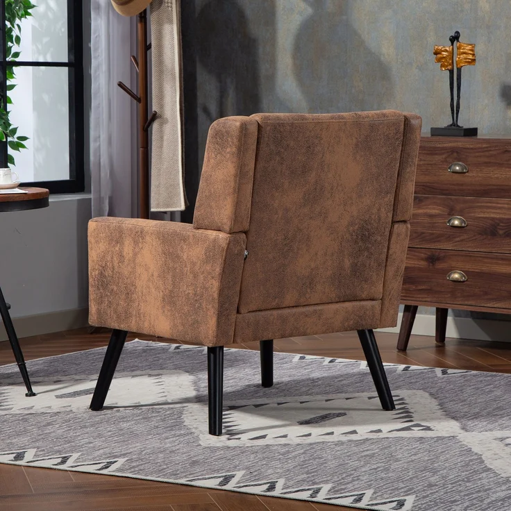 LVHOM Sessel aus Suedevlies mit Knopfsteppung, Relaxsessel mit Massivholzbeinen, Polstersessel für Wohnzimmer & Büro, bis 130kg, Braun – Bild 8