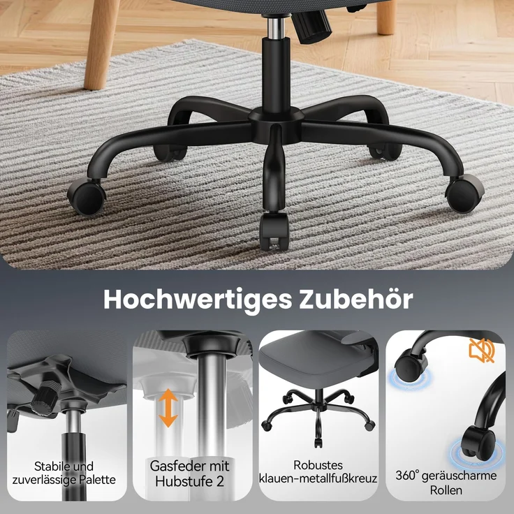 Botifly Ergonomischer Bürostuhl, Mesh-Gewebe, Grau, 90°-120° Wippfunktion, 10 cm Höhenverstellbar, 52 x 25.5 x 62 cm – Bild 6