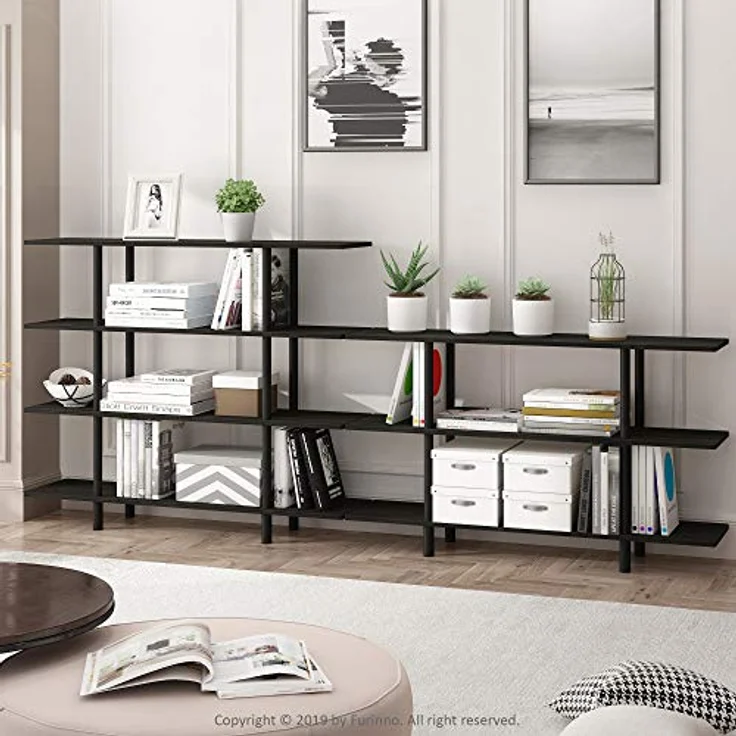 Furinno breites Regal mit 4 Ebenen, Espresso/Schwarz, 29.49 x 119.9 x 100.2 cm – Bild 3
