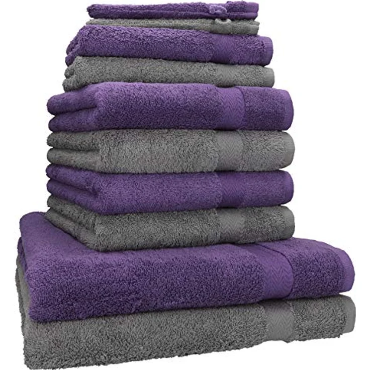 Betz Handtuch Set 10-tlg. Handtuch-Set Premium Farbe Lila & Anthrazit, 100% Baumwolle (Set, 10-St) – Bild 2