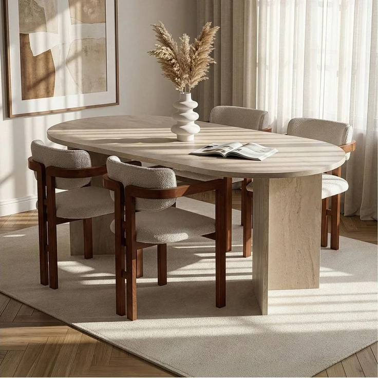 Skye Decor Essgruppe Sablin Modern 4 Japandi Set, (Set, 5-tlg, 1 Tish,4 Stühle), bestenend aus 4 Stühl und 1 Tish Modern Esszimmer Set – Bild 3