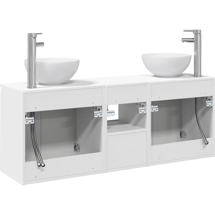 vidaXL Wandhängendes Badezimmerschrank-Set 3 stk. Hochglanz Weiß 3405631 – Bild 8