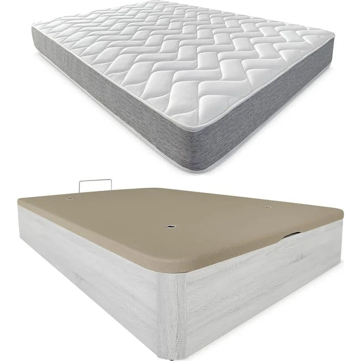 DUÉRMETE ONLINE Viscotec Viskoelastische Matratze mit aufklappbarem Bettkasten aus Holz, hohe Kapazität, Fleece, 90x190 cm