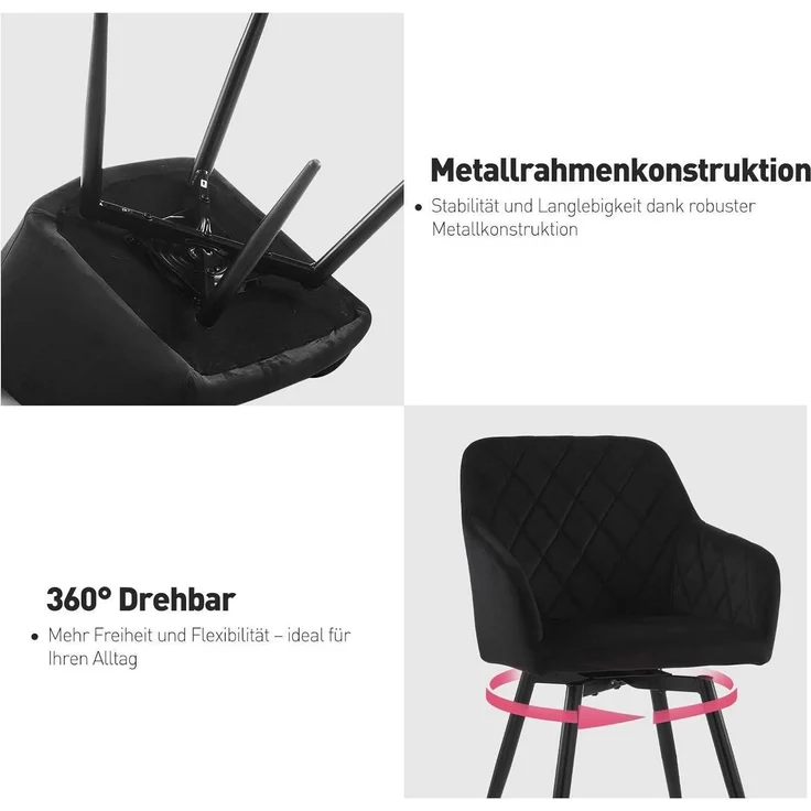 Esszimmerstühle drehbar Polsterstuhl Armlehnen 4er Set Samt Schwarz – Bild 5