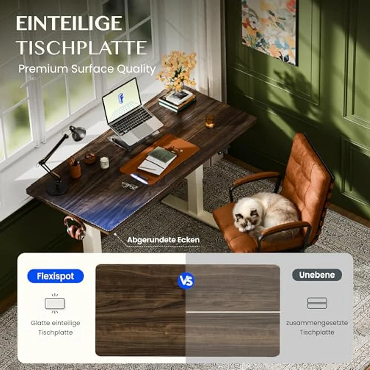 FLEXISPOT Höhenverstellbarer Schreibtisch 180x80 cm mit 2 Motoren & 25MM einteiliger Tischplatte,ergonomischer Bürotisch - Walnussbraun, Mousseweiß Gestell – Bild 7
