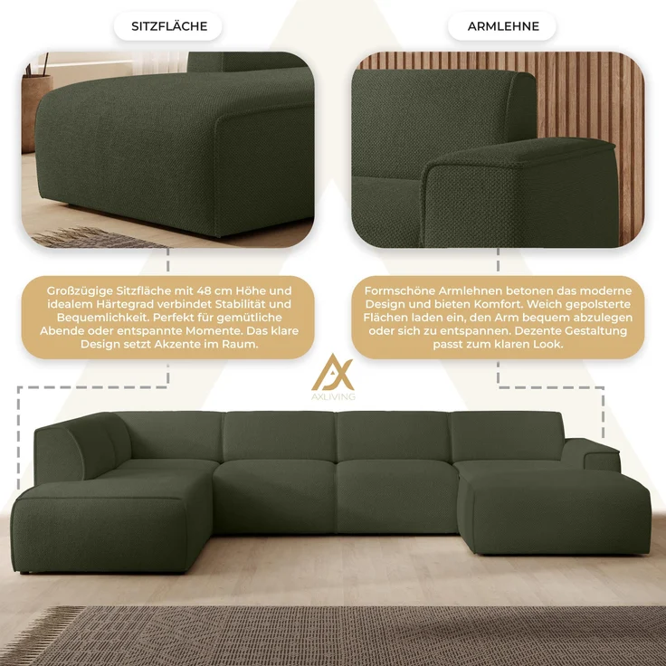 AX LIVING XXL Sofa U Form Didim Grün 378cm breit modern & großzügig L – Bild 6