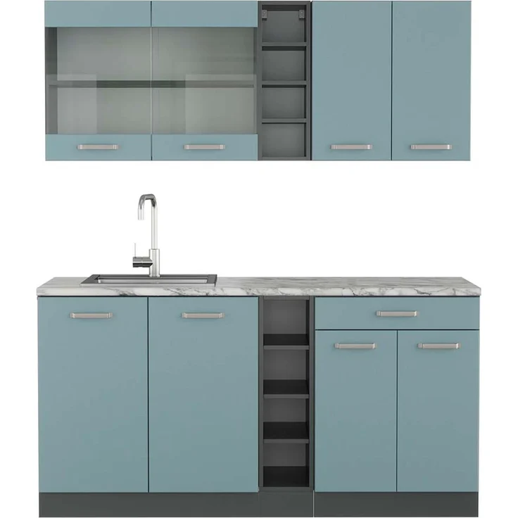 Singleküche R-Line Blau-Grau/Anthrazit 160 cm , AP Marmor Vicco – Bild 1