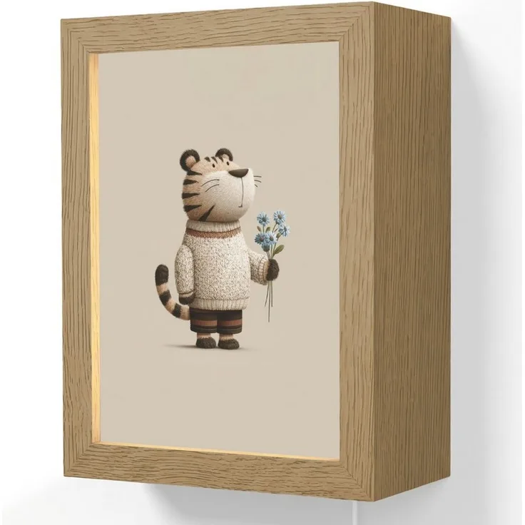 OnlyWow Wandleuchte Lightbox Tiger - Blaue Blumen - Leise - Jungen, Dimmbar, Farbwechsel, LED, Warmweiß, Kaltweiß, Neutralweiß Einstellbar, Wandlampe Innen, Dimmbar, mit Kabel, LED, Beleuchtung, Kinderzimmer